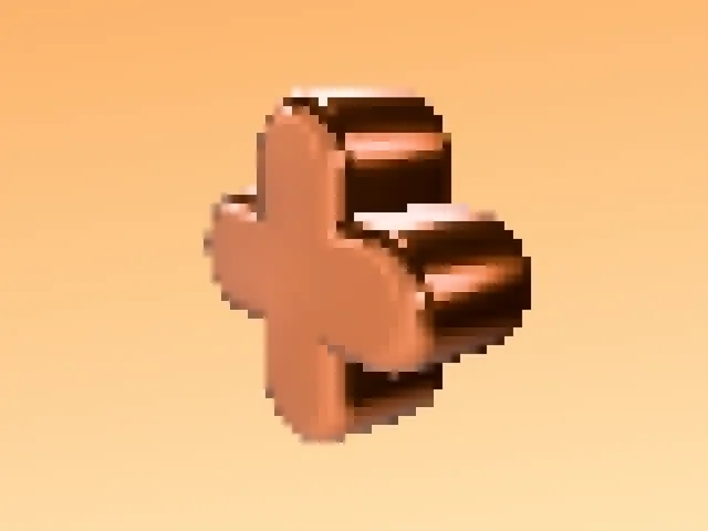 Copper pixel cross — A copper cross gone pixel — eight-bit metal on warm amber.
