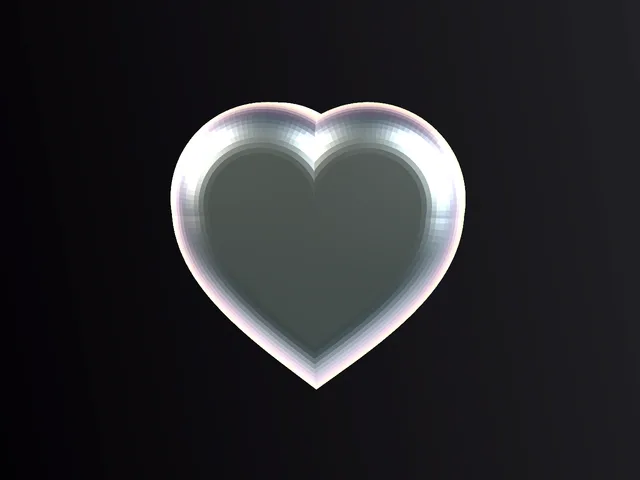 Iridescent heart — A flat silver heart with an oil-slick rim.