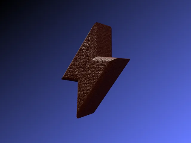 Leather bolt — A lightning bolt upholstered in pebbled brown leather.