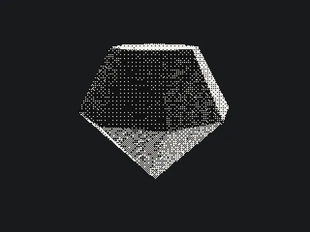 Dithered gem — A faceted gem screened down to two-tone dots, newsprint style.